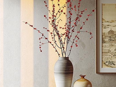 中古侘寂花艺 花瓶花艺 插花 装饰画 陶罐器皿 玄关摆件