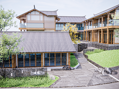 中式民宿建筑 山地民宿建筑 乡村建筑 建筑改造