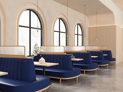 现代简约快餐店 现代餐厅沙发卡座 食堂卡座 餐桌组合 创意造型卡座