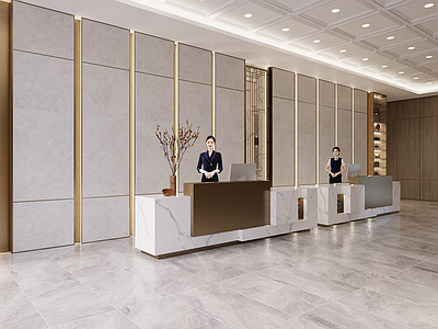 现代新中式酒店大堂 大堂 电梯厅 便利店