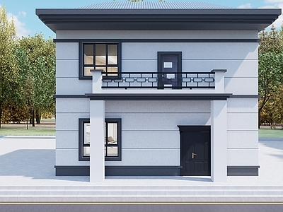 新中式现代风格建筑 别墅 自建房 5D渲染器