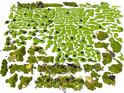 现代新中式微地形 石头 苔藓石头 景观造景石 苔藓 微地形 植物景观 庭院小品 草地 坡地地形 植物