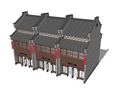 中式古建筑 中式二层商铺 临街建筑 商业建筑