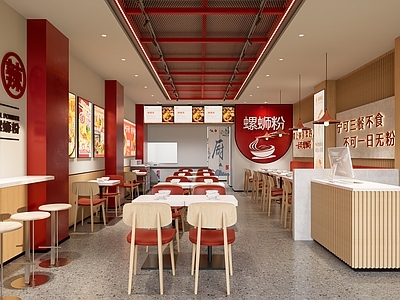 现代面馆 现代螺蛳粉餐饮店 原木风螺蛳粉餐厅 餐饮店广告灯箱 面馆餐桌椅卡座