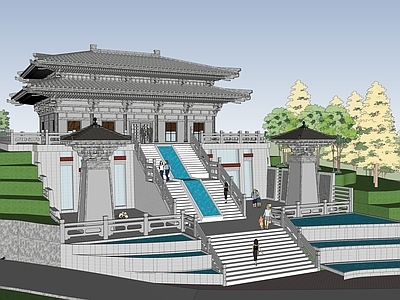 中式古建筑 山地唐风建筑 纪念馆 博物馆