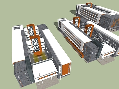 现代学校建筑 教学楼学校 学校操场 学校鸟瞰 红砖建筑