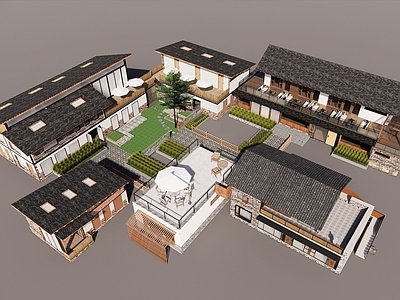 新中式民宿建筑 山地民宿建筑 新中式乡村民宿 乡土建筑民宿庭院 特色民宿民居建筑 民宿建筑庭院景观