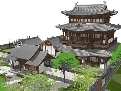 新中式中式古建筑 复古中式建筑