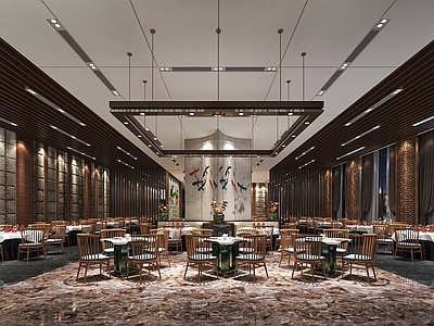 中式新中式中餐厅 新中式餐厅 中式镂空隔断 锦鲤壁画 宽敞餐厅 中式酒店餐厅