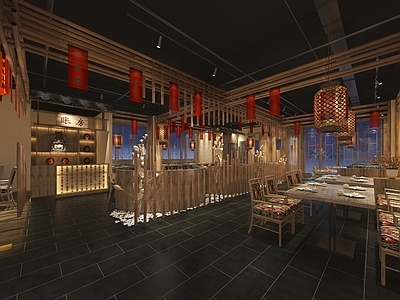 中式现代中餐厅 中式民族风餐厅 民族元素图案 孔雀开屏装饰画 竹子装饰隔断 民族风餐桌椅