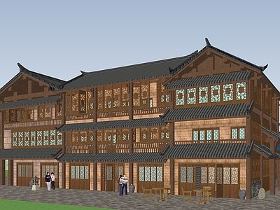 中式古建筑 中式酒楼 商业综合体 民宿建筑