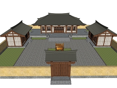 中式古建筑 汉代寺庙院落 禅院 古刹