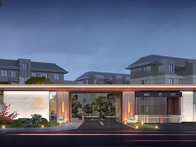 现代新中式小区景观 小区大门设计