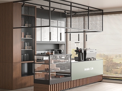 现代咖啡厅 奶茶店 工作台 操作台 收银台 面包店展柜