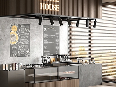现代咖啡厅 工作台 操作台 奶茶店 面包店展柜 咖啡吧台