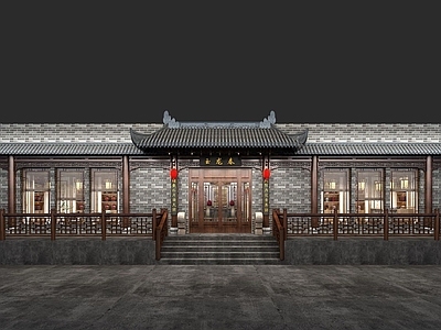 现代办公大厅 中式茶餐厅门头