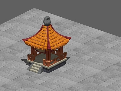 中式复古古建筑 仿古方亭 场景建筑