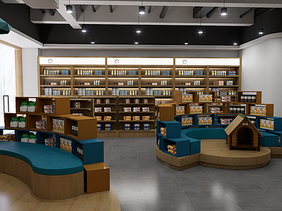 现代简约宠物店 宠物超市 宠物货架 现代宠物店 宠物展示岛台