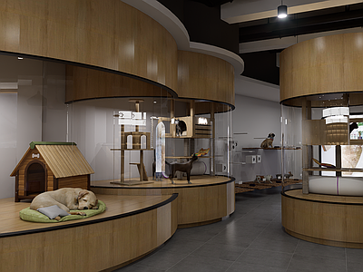 现代简约宠物店 宠物活体展示 现代宠物空间 宠物设施 圆柱形活体展示柜
