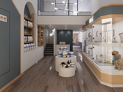 现代简约宠物店 现代宠物店 宠物寄养间 宠物前台 宠物产品岛台
