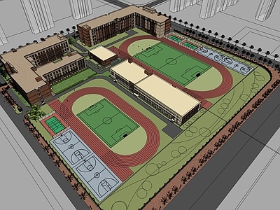 复古简欧学校建筑 教学楼学校 学校操场 小学