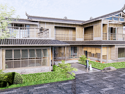 中式民宿建筑 平地民宿建筑 滨水民宿建筑