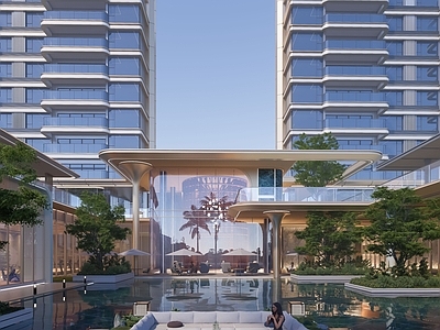 轻奢售楼处建筑 下沉会所 庭院卡座 首开区景观 廊架