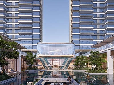 现代售楼处建筑 下沉会所景观建筑 镜面水景 首开区景观 廊架