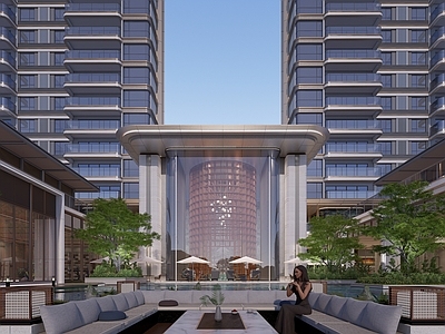 现代售楼处建筑 下沉会所建筑 下沉卡座 廊架