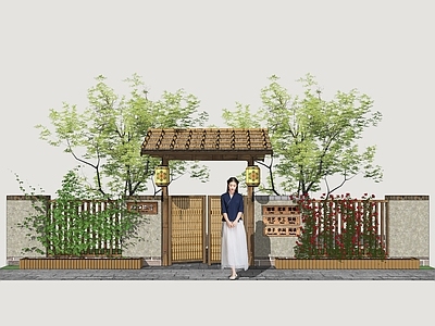 现代民宿门头 民宿门 庭院门 入户门 景观大门 入口大门