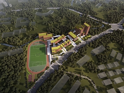 现代学校建筑 红砖学校 学校操场 教学楼学校 高中 教师倒班楼