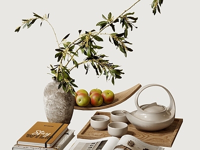 现代摆件组合 绿植摆件 花艺摆件 茶具摆件 书籍 饰品