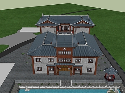 中式古建筑 中式鹿门山 会所 多层建筑