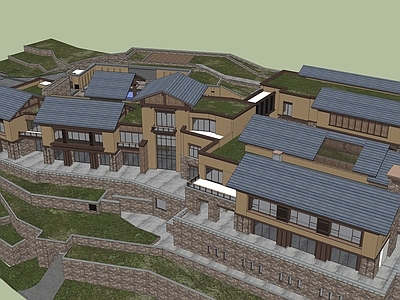 新中式民宿建筑 山地民宿建筑 度假村 古镇