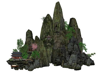 中式假山 假山 松树 石头