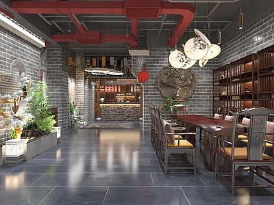 现代中式中餐厅 餐桌餐椅 餐饮店