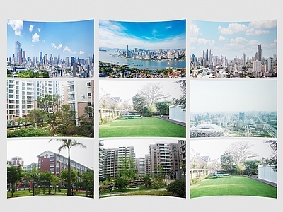 现代景观公园 中式园林景观外景 社区外景 公园外景 背景树林外景 白天小区外景贴图