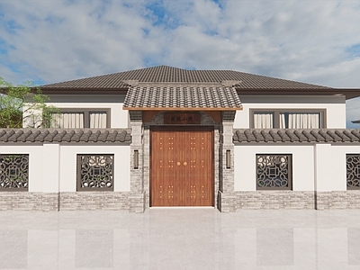 中式新中式乡村民房 外立面 院子 建筑物 农村