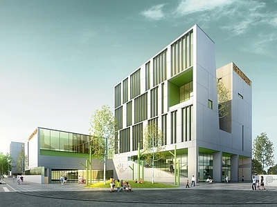 现代学校建筑 教学楼学校 学校操场