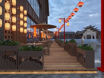 现代新中式广场景观 外摆 餐饮店 建筑外摆