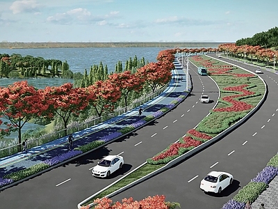 现代滨水景观 滨海道路 道路景观