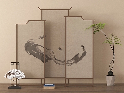 新中式屏风 新中式侘寂屏风 折叠屏风 装饰画