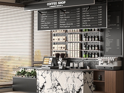 现代咖啡厅 奶茶店 咖啡吧台 工作台 操作台 收银台