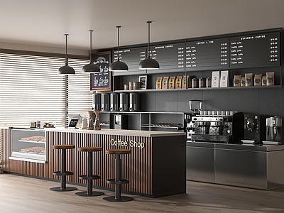 现代咖啡厅 奶茶店 咖啡吧台 面包店展柜 工作台 操作台