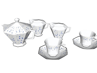 现代茶室 几何白瓷茶壶杯