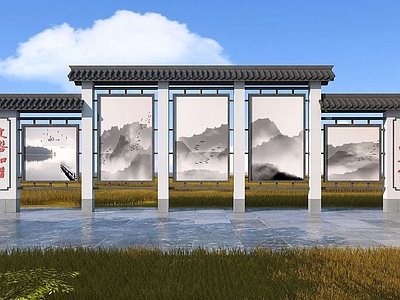 现代其他景观小品 中式宣传栏