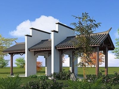 现代其他景观小品 中式长廊