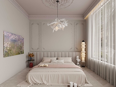 法式家居卧室 法式卧室 女儿房 床 落地灯摆件