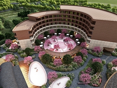 现代侘寂酒店建筑 温泉酒店 樱花温泉民宿