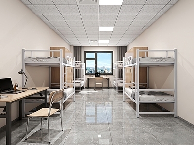 现代简约宿舍 现代员工宿舍 学校宿舍 写字台书桌 上下床 现代宿舍